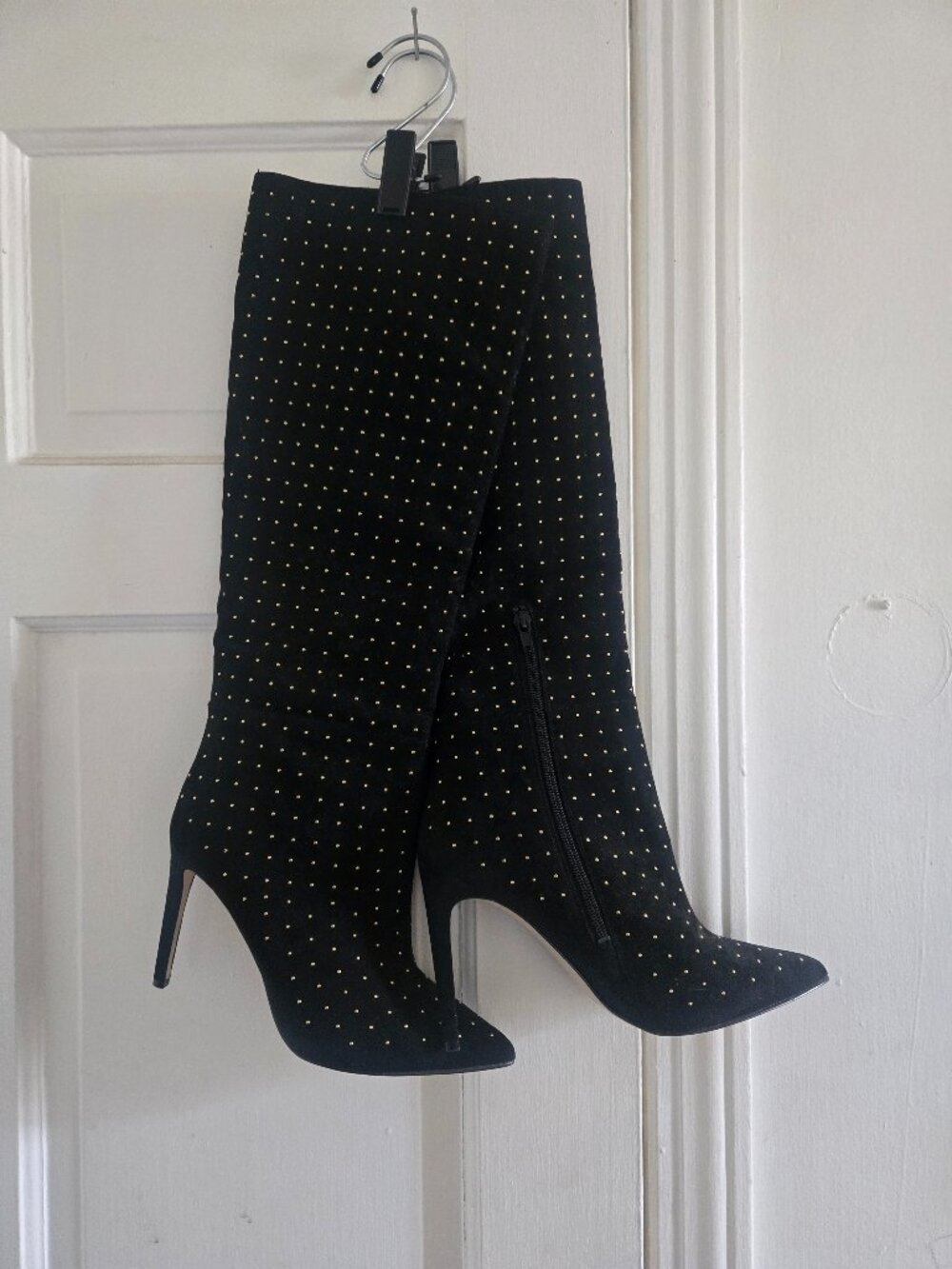Guess Faux Suede Pointed Toe Gold Studded boots,  Size 8